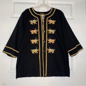 Vintage Bob Mackie Wearable Art Black Elephant Embroidered Jacket Size XL